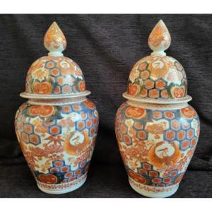 Pair Of Imari Porcelain Potiches Japan 19th Century Height E4