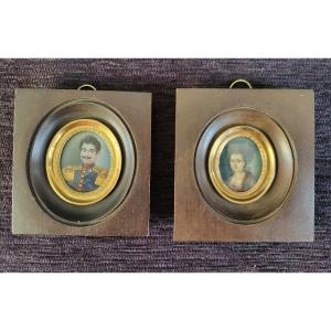 Pair Of Military And Lady Miniatures Of Period Quality Early 19th Century