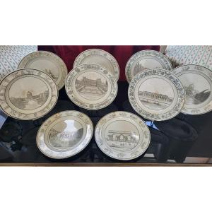 Set Of 11 Creil 1808 Monuments Of Paris Plates