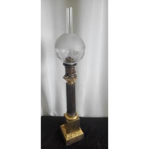 Important Carcel Lamp Patinated Bronze And Gilded Glassware Period Early 19th Century H 80 Cm