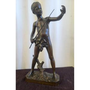 Patinated Bronze Sculpture "the Child With The Lizard" Signed Jean Garnier Fondeur Mark Paris XI