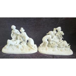 Pair Of Biscuit Groups Mark De Sèvres 19th Century
