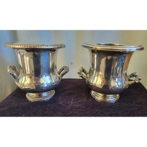 Two Silver Coolers Lined By Ch.balaine Restoration Period 19th Century