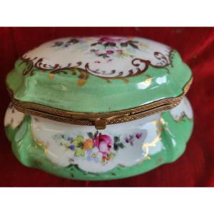 Large Porcelain Box With Gilded Bronze Frame, 19th Century 