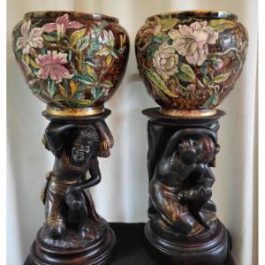 Pair Of Ferdinand Thesmar And Nubian Planters, 19th Century 
