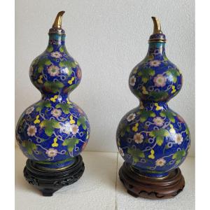 Pair Of Chinese Cloisonné Bottle Vases, 19th Century