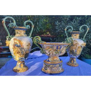 Important Majolica Faience Garniture  Italy 19th Century 