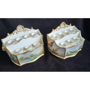 Pair Of Large Porcelain Onion Boxes Paris Period 19th Century Dated August 1853 Etoges
