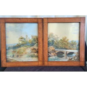 Pair Of Watercolors Signed August Knip  (1819-1858)