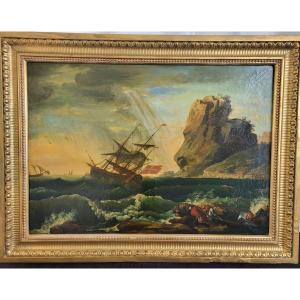 Oil On Canvas  Lacroix De Marseille Shipwreck, End Of 18th Century, Beginning Of 19th Century 