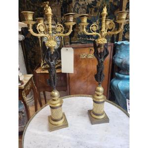 Pair Of Empire Winged Victory Candelabras H64cm