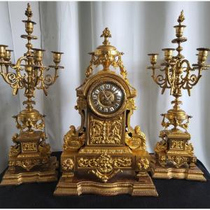 Important Gilt Bronze Fireplace Set From The Napoleon III Period, 19th Century