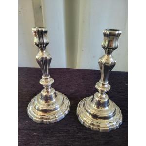 Pair Of Louis XV Period Silver-plated Bronze Candlesticks, 18th Century