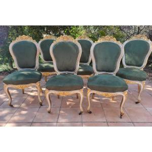 Set Of Six 19th Century Carved And Gilded Wooden Chairs 