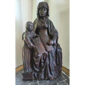 Carved Wooden Group Virgin And St Anne France Late 17th Century H71