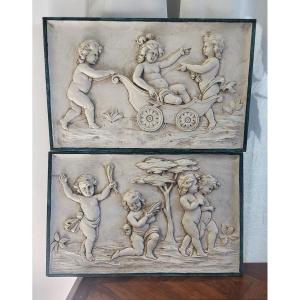 Pair Of Bas-relief Sculptures Les Amours Sv Clodion 