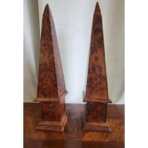 Pair Of Burr Walnut Obelisks, Late 19th Century 