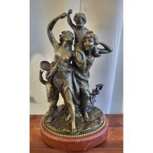 Bronze Sculpture The Faun Family Clodion 19th Century H45cm