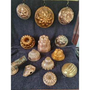 Set Of 13 Copper Molds Including 4 Signed Trottier, 19th Century Period 