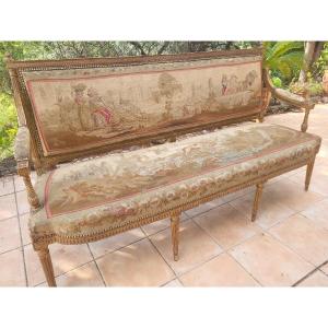 Aubusson Gilded Wood Sofa, Early 19th Century, L173cm