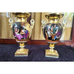 Pair Of Paris Porcelain Vases, Early 19th Century