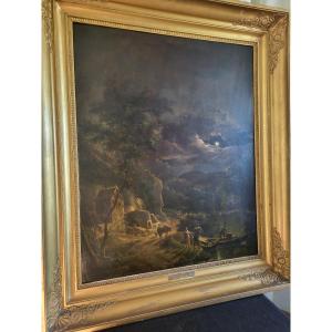 école.fr. Joseph Vernet Moonlight Effect H/p 19th Century 