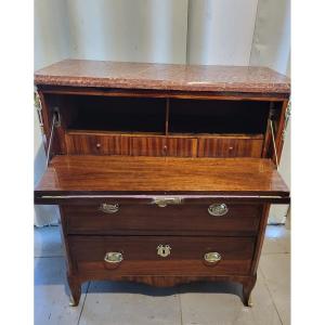 Satin-topped Secretary Chest Stamped P.mantel, Transition Period, 18th Century