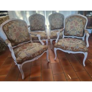 Set Of 4 Louis XV Style Armchairs, 18th Century 