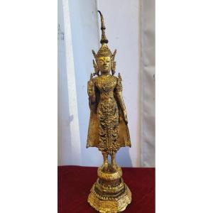 Gilt Metal Buddha From Siam, Early 20th Century, H 38 Cm