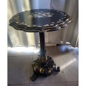 Lacquered And Burgault Pedestal Table, Napoleon III Period, 19th Century 