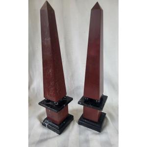 Pair Of Marble Obelisks, Italy, 19th Century, H 47.5cm