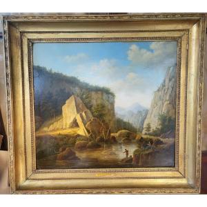 Swiss Landscape, Oil On Canvas, Signed Henri Van Assche 1774-1841