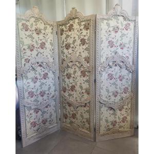 Double-sided Lacquered Wood Screen, Cuircet Silk, 19th Century 