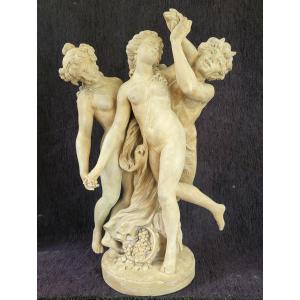 Terracotta Group Bacchantus And Satyr, Clodion, 19th Century, H 47 Cm