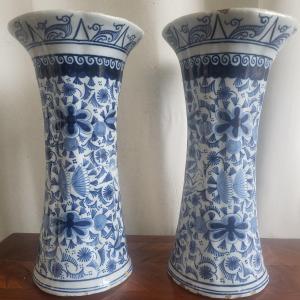 Pair Of 18th Century Delft Cone Vases H 28cm