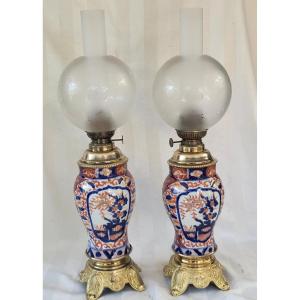 Pair Of Imari Porcelain Lamps Japan 19th Century