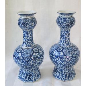 Pair Of Delft Bottle Vases 18th Century