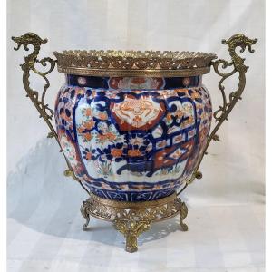 Large Imari Porcelain Bowl, Bronze Mounting, 19th Century