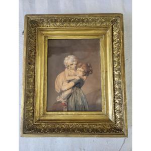French School Early 19th Century Sv L.l.boily Les Deux Sœurs Gouache Frame Period