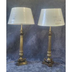 Pair Of Bronze Torch Lamps, Restoration Period, 19th Century