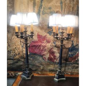 Pair Of Large Candelabras Restoration Electrified Ht 75cm 19th Century