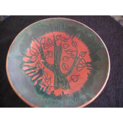 Large Dish Faience Vallauris Around 1950 The Tree Of Life45cm