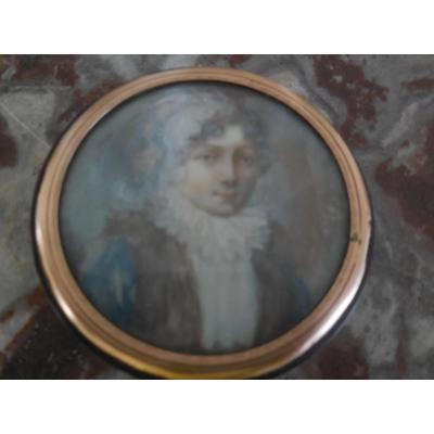 Tortoiseshell Box Adorned With A Miniature Of Young Elegant Era Early Nineteenth Century