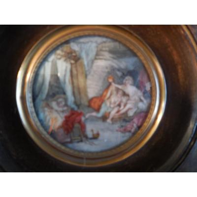 Miniature Gouache On Ivory Representing A Naughty Scene Sg Rolland Late Nineteenth