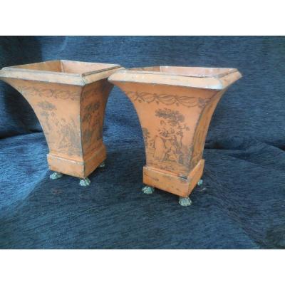 Pair Of Painted Tole Vases Empire Period Early Nineteenth Century