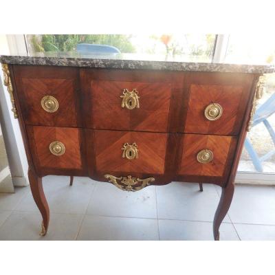 Gilt Bronze Marquetry Commode Transition Period Stamped J.porquet Jme 18th Century