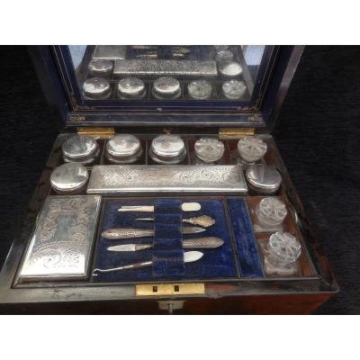 Travel Bag Silver Plated And Cut Glass By "gay And Son" London Ep Mid XIX