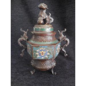 Perfume Burner Patinated Bronze And Cloisonné China Late Nineteenth Century H 34cm