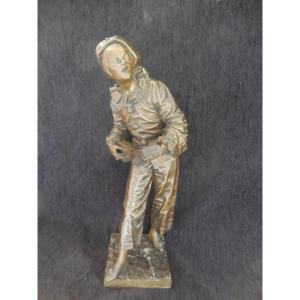 Bronze Sculpture "au Clair De La Lune" Sg Europe Bouret (1833-1906) Fonte C.1900