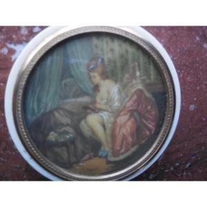 Ivory Box Adorned With A Miniature Sg L. Aubert Nineteenth Time